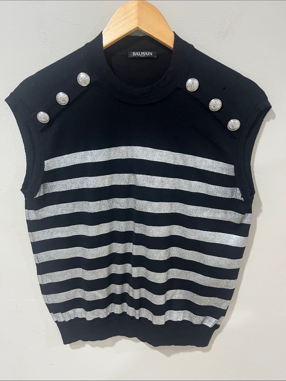Balmain Black Crewneck Ribbed Knit Sweater